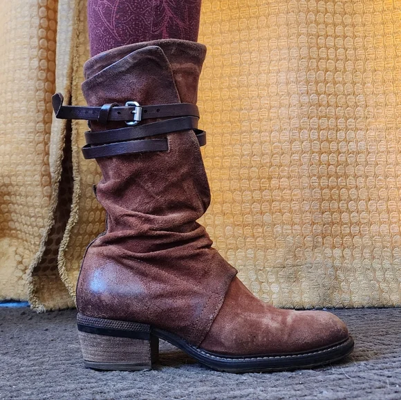 A.S.98 Carter 40 Suede Leather Boots EUC $398 Chestnut Brown 8.5 9 W Boho Moto - Picture 4 of 17